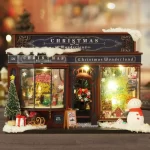 A detailed Christmas Wonderland DIY miniature house kit with festive decorations and a warm holiday ambiance.