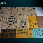 Array of wooden pieces for the Fantastic Spaceship 3D Wooden Puzzle, estimated assembly time 4 - 6 hours.