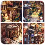 A DIY Christmas book nook kit of Diagon Alley with festive decorations, magic, and charm.