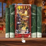 A Merry Christmas DIY Book Nook Kit with a touch - controlled lamp, showcasing the joy of assembling a festive miniature scene.