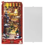 A Merry Christmas DIY Book Nook Kit with a dust cover, creating a pleasant festive street or Diagon Alley scene.