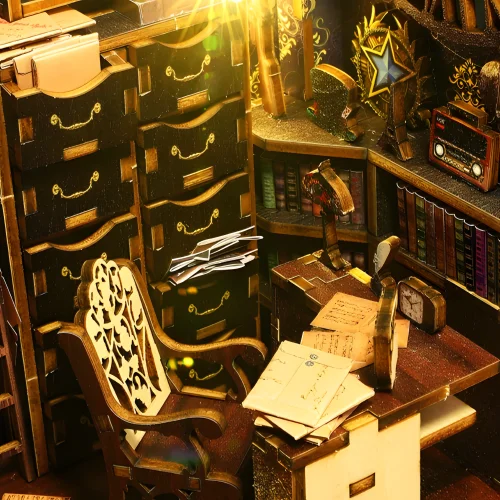 Detective Agency DIY Book Nook Kit|Rofuntime-Close-up of the product detail drawer and desk