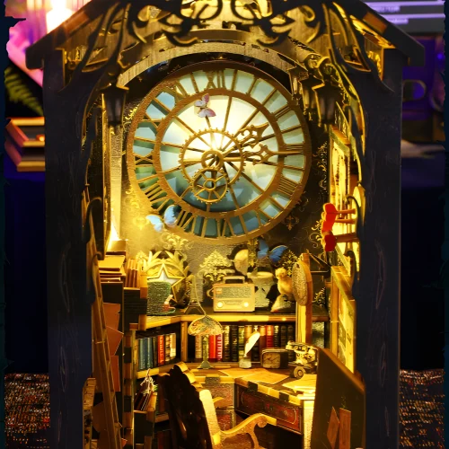 Detective Agency DIY Book Nook Kit|Rofuntime-A detailed close - up of a clock