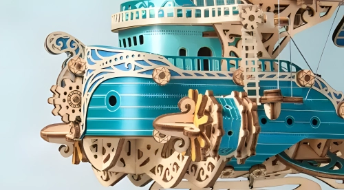 Dreamcatcher Flyship 3D Wooden Puzzle|Rofuntime- Detailed view of the ship's hull