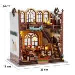 A 23*18*24 cm DIY miniature house of a magic book store, featuring multiple levels, bookshelves, cozy lighting, and charming decor.
