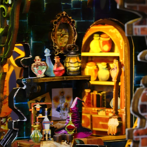 Magic Spirit Cottage DIY Miniature House|Rofuntime- Close-up Details of Potion Cabinet and Spell Books