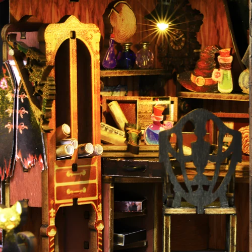 Magic Spirit Cottage DIY Miniature House|Rofuntime- Close-up of the Wizard's Wardrobe and Chair