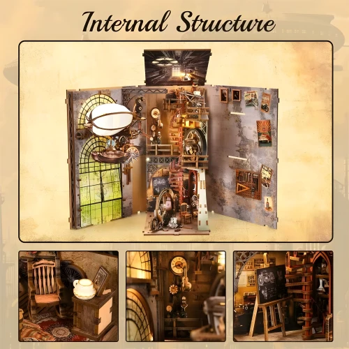 Uncle Peter's Warehouse DIY Book Nook Kit |Rofuntime- Spiraling Staircase and Multi - level Structure Details