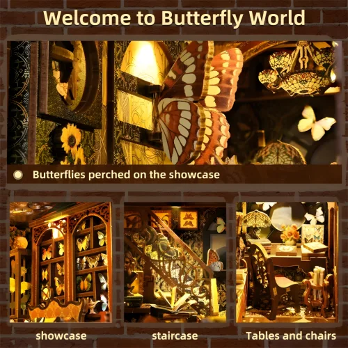 Butterfly Collection Room DIY Book Nook Kit |Rofuntime- Product Decoration Details Display