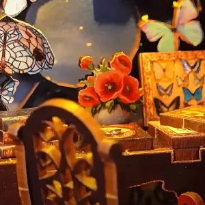 Butterfly Collection Room DIY Book Nook Kit |Rofuntime- showcases a close-up scene inside