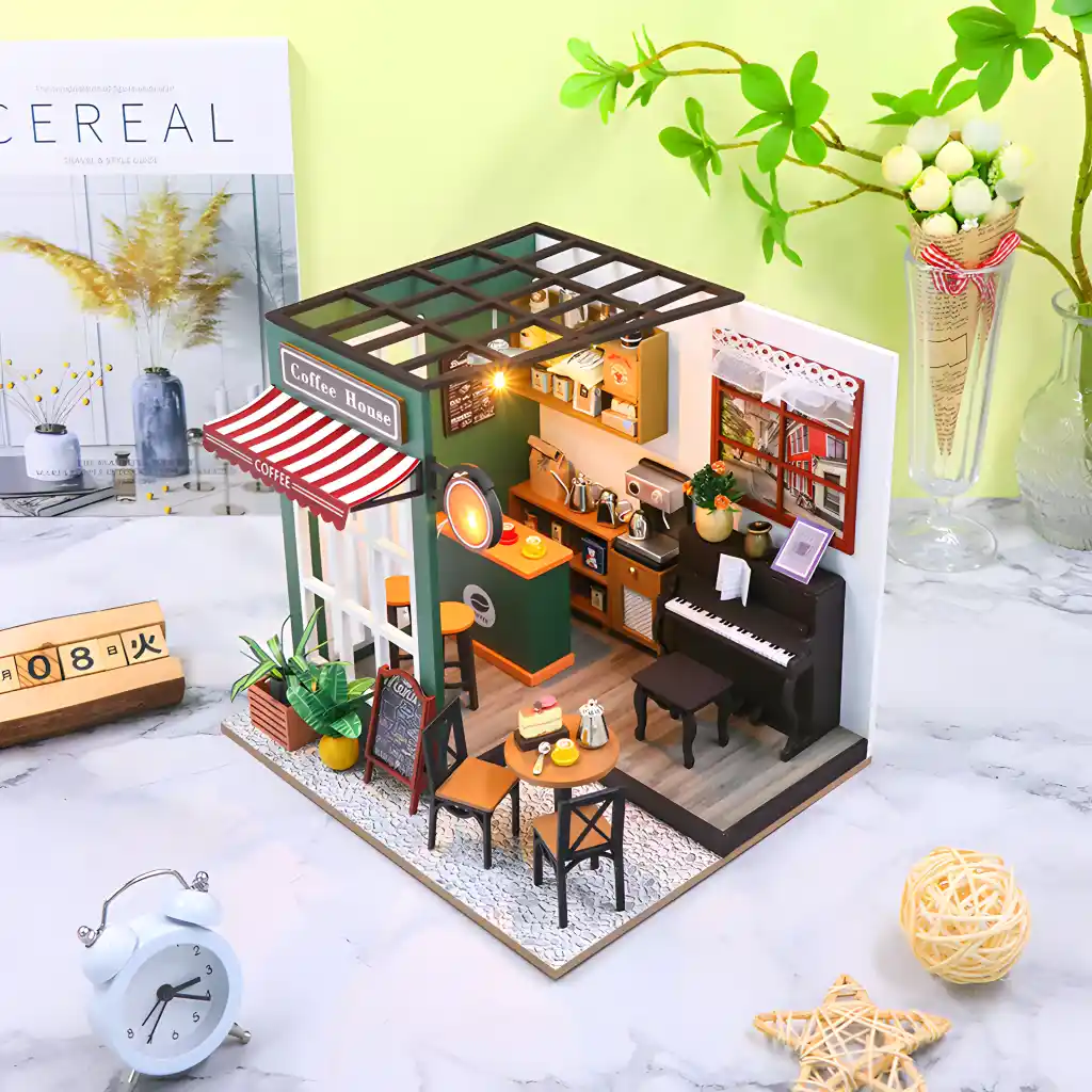 Coffee House DIY Miniature house | Rofuntime-Side view display