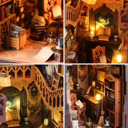 Magic Library DIY Book Nook Kit|Rofuntime- Four close - up images