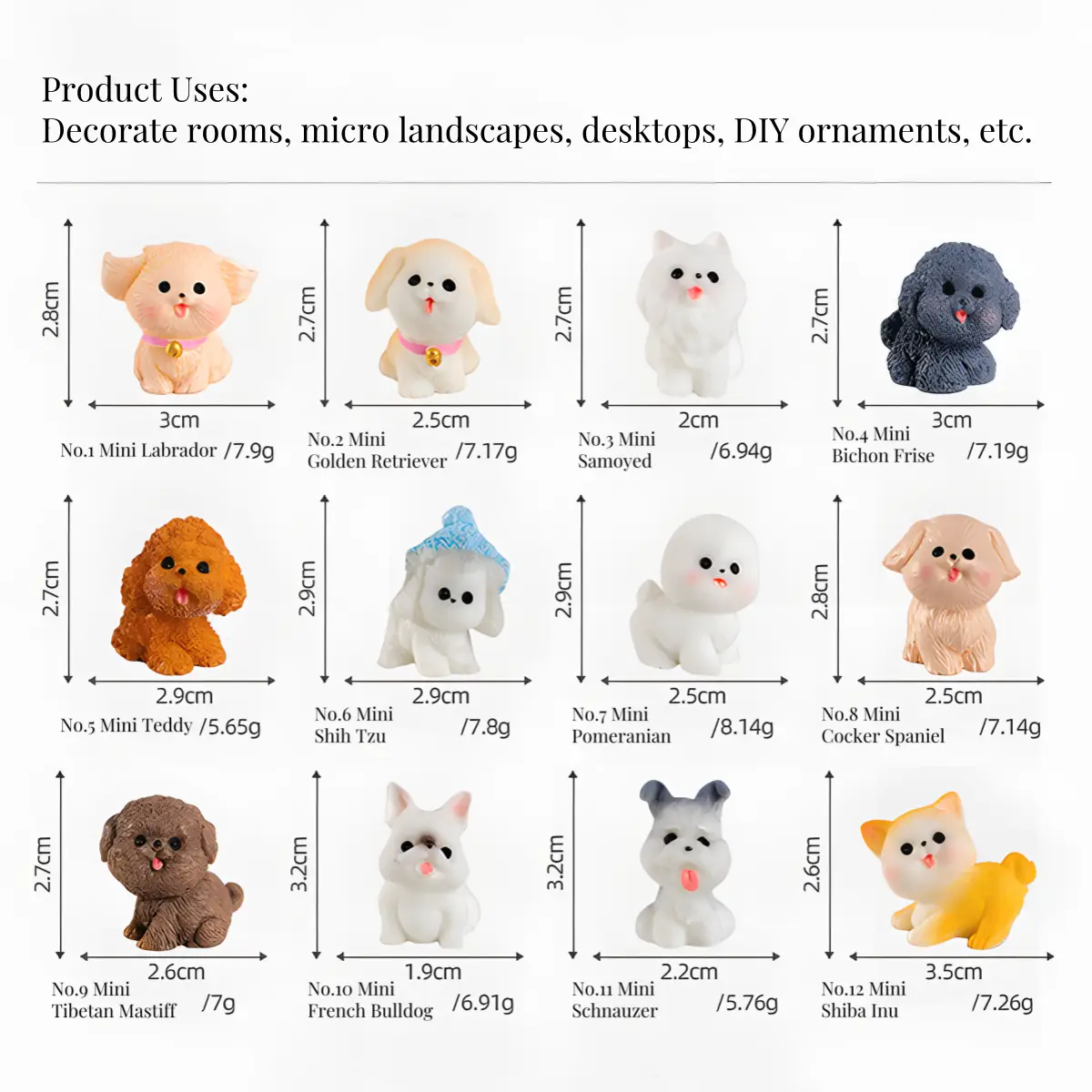 Baby Dog Mini Figurines DIY Miniatures | Rofuntime-dogs size