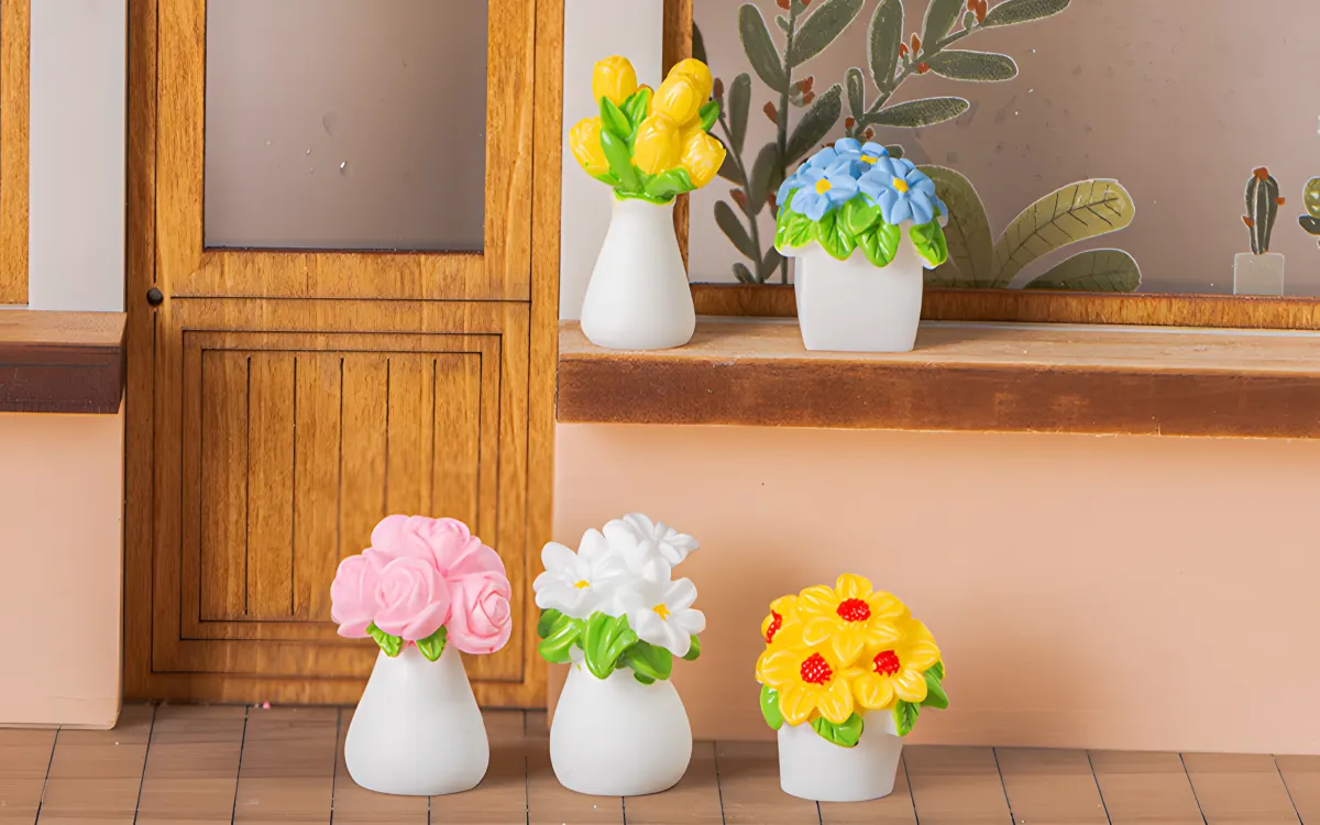 Mini Potted Plants DIY Miniatures | Rofuntime-Handcrafted flower miniature resin pots for DIY decoration-display