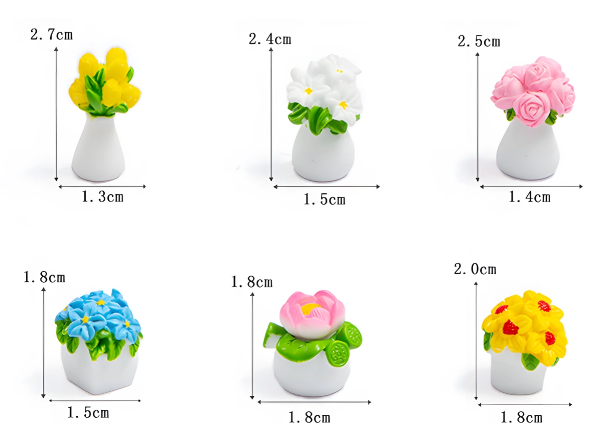 Mini Potted Plants DIY Miniatures | Rofuntime-Handcrafted flower miniature resin pots for DIY decoration-size