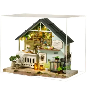 Plants Studio DIY Miniature Dollhouse enclosed in a clear protective display case.