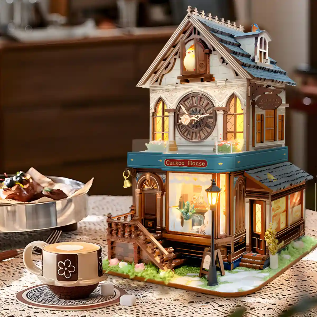 Cuckoo House Wooden Clock Kit – Side View with Roman Dial