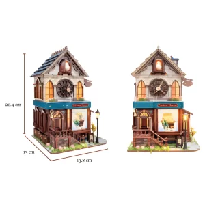 Dimensions of the Rofuntime Cuckoo House 3D Wooden Clock Kit Puzzle (height, width, depth).