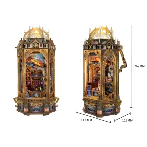 Front and side views of The Lantern of Galaxy 3D Wooden Puzzle with height (262mm), width (143mm), and depth (113mm) measurements.