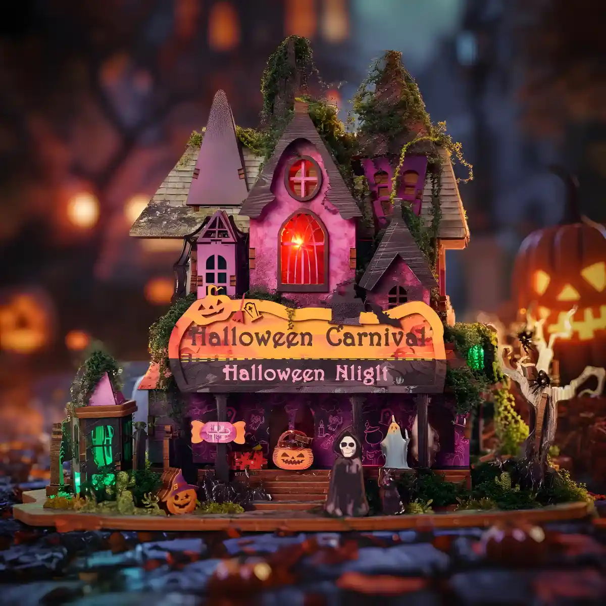 Halloween Miniature House, Spooky Miniature House, Halloween Haunted House Decoration