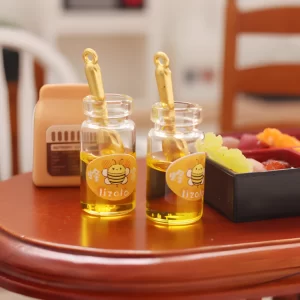 Miniature candy jar, DIY candy jar miniature, two honey jars, bee stickers, dollhouse candy jar, sushi bento box.