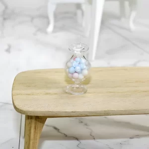 Dollhouse candy jar, mini glass container, tiny candy dish, miniature sweets display.