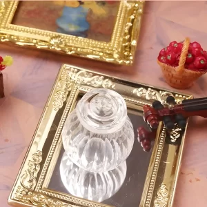 Candy jar miniature on a gold frame mirror, dollhouse decorative accessory.