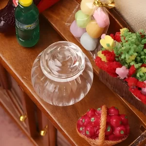 Top view of miniature candy jar, lid removed, DIY candy container.