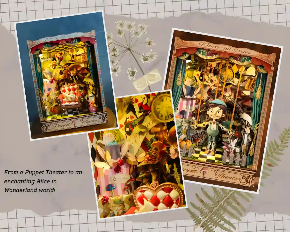 DIY book nook Alice in Wonderland fantasy makeover with Rofuntime Puppet Theater book nook Kit