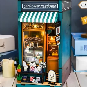 Soul Bookstore book nook, miniature bookstore exterior with detailed signage.