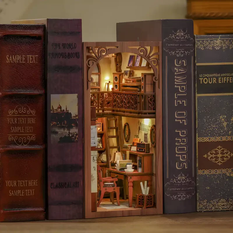 The Secret Rhythm book nook as a bookshelf insert, nestled between decorative books.