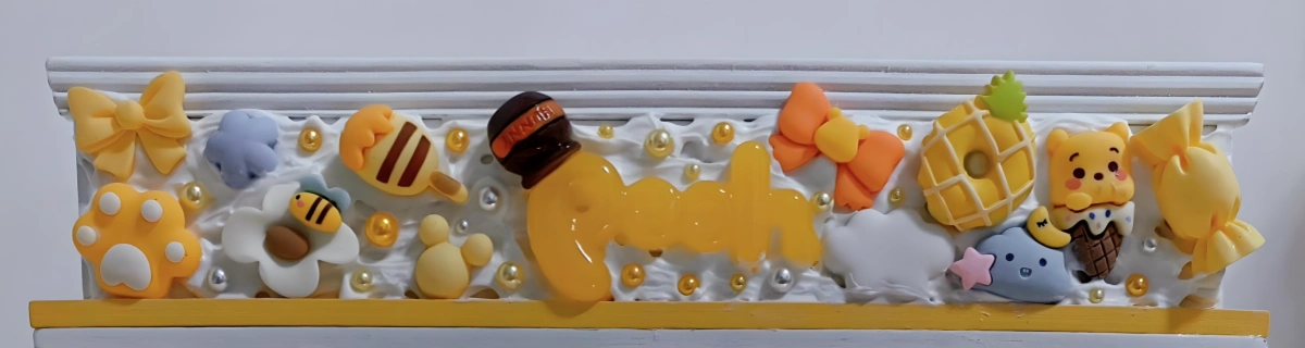DIY miniature dollhouse storefront sign, custom clay decorations, Minion and Winnie the Pooh figures, candy house DIY transformation.