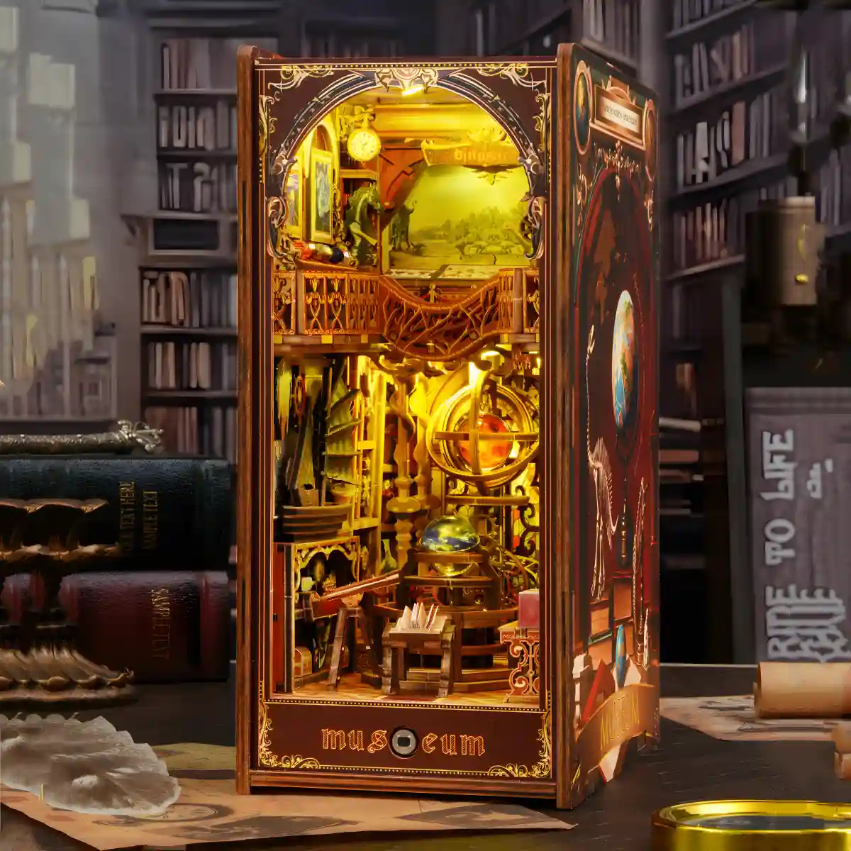 Rofuntime Century Museum DIY book nook kit, bookshelf insert, desk display, illuminated.