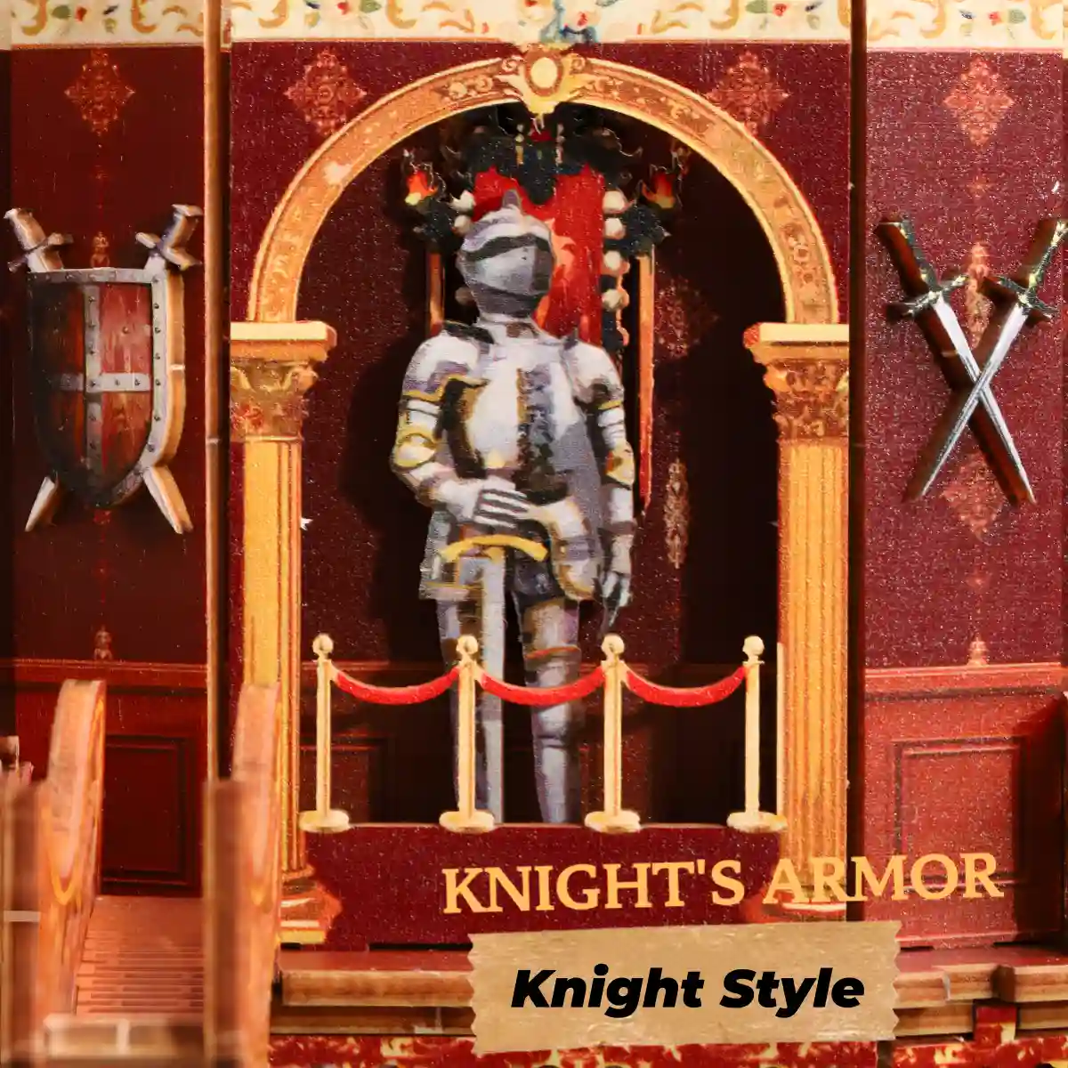 Miniature knight armor display, Century Museum book nook, vintage book nook.