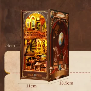 Century Museum DIY book nook kit, dimensions, bookshelf insert size.