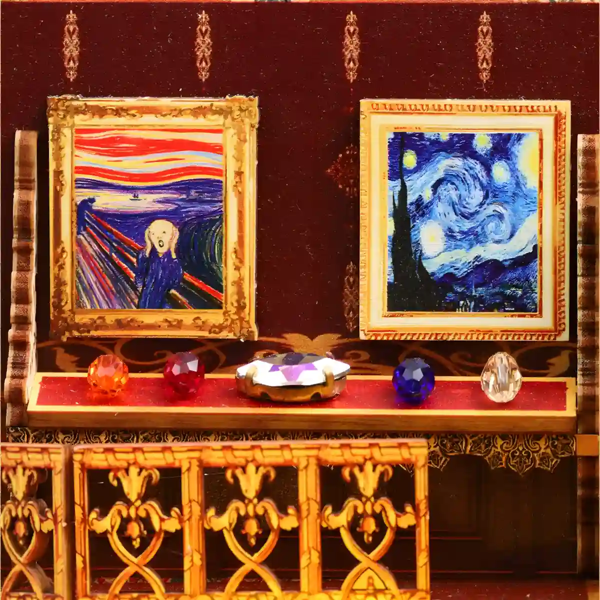 Miniature Van Gogh and Munch paintings, history and art, DIY book nook.