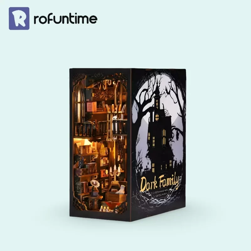 Rofuntime Dark Family DIY Book Nook Kit, a detailed bookshelf insert.