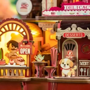 Close-up of the Dessert Workshop 3D Wooden Puzzle entrance with its charming home decor details.