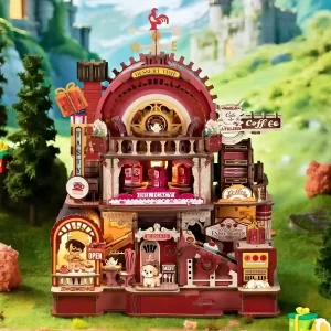 The Dessert Workshop 3D Wooden Puzzle displayed as a beautiful fairytale sweet shop home decor.