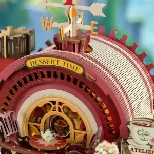 Close-up of the detailed rooftop and weathervane on the Dessert Workshop 3D puzzle.