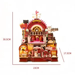 The dimensions of the assembled Dessert Workshop 3D Wooden Puzzle home decor piece.