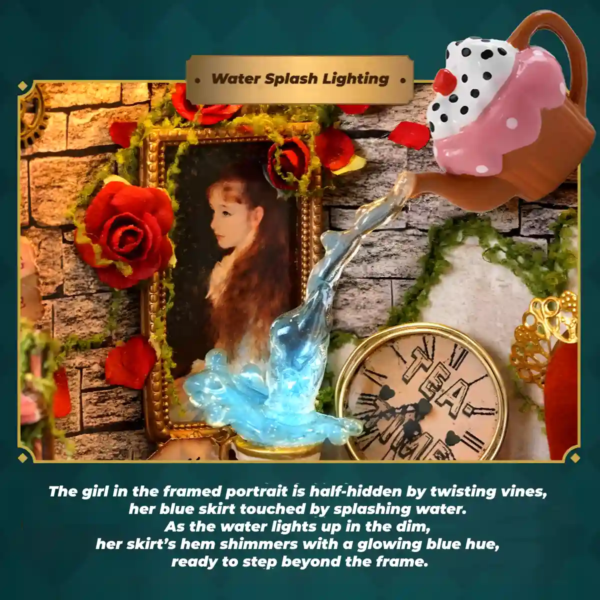 The glowing "Water Splash" light feature in this fairy tale miniature house from the Dream Moment kit.