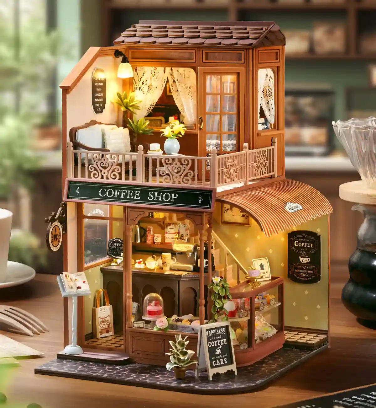 Rofuntime's detailed miniature café dollhouse kit.