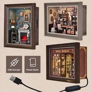 DIY book nook with USB charger, creative DIY gift, handmade book nook.