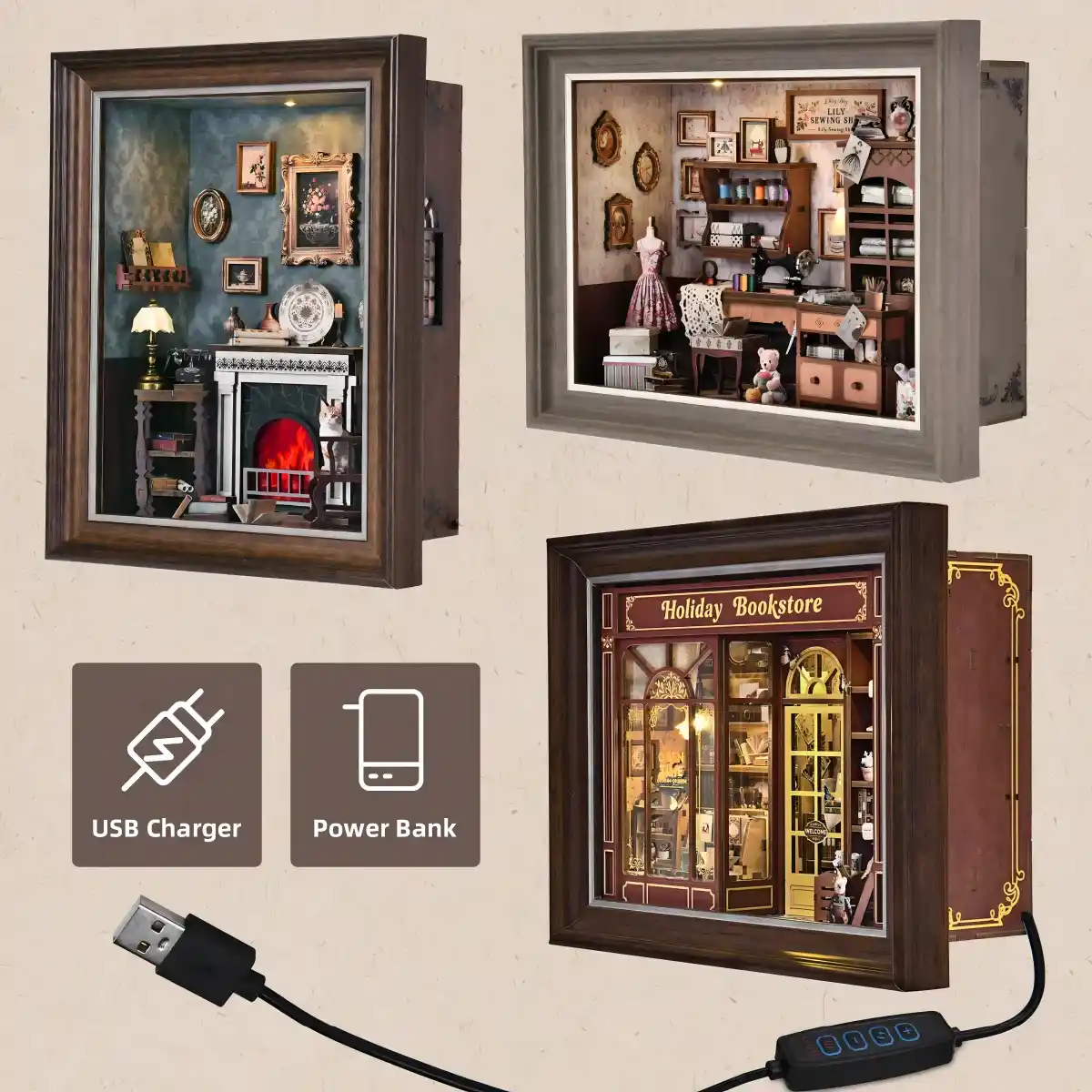DIY book nook with USB charger, creative DIY gift, handmade book nook.