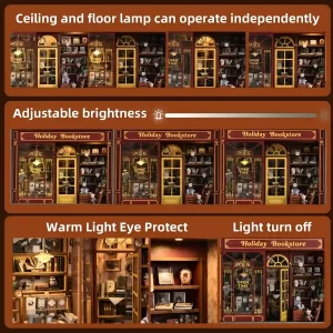 Holiday Bookstore book nook kit adjustable lighting, warm light eye protect.