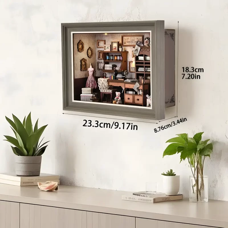 Lily Sewing Shop book nook wall display, a multi-purpose DIY book nook.