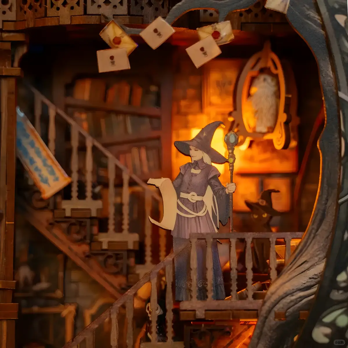 A witch figure in the magical home decor of a fantasy wooden puzzle.
