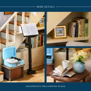 Romantic dollhouse, vintage piano dollhouse, living room details collage.