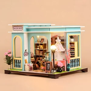 Assembled Rofuntime tailor shop dollhouse, poetic miniature world, cozy vintage DIY craft kit.
